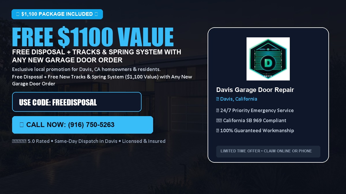 Free Disposal + Free New Tracks & Spring System with Any New Garage Door Order ($1100 Value) in Davis, CA